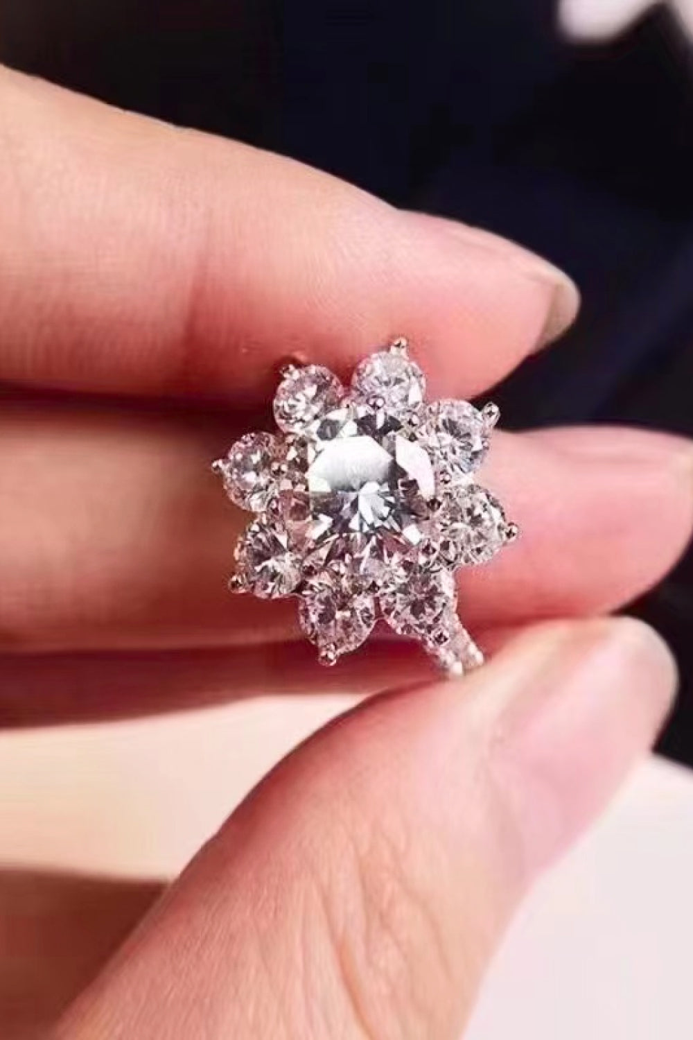 1 Carat Brilliant Round Cut Sparkala™ Platinum Over Pure Sterling Silver Flower Ring