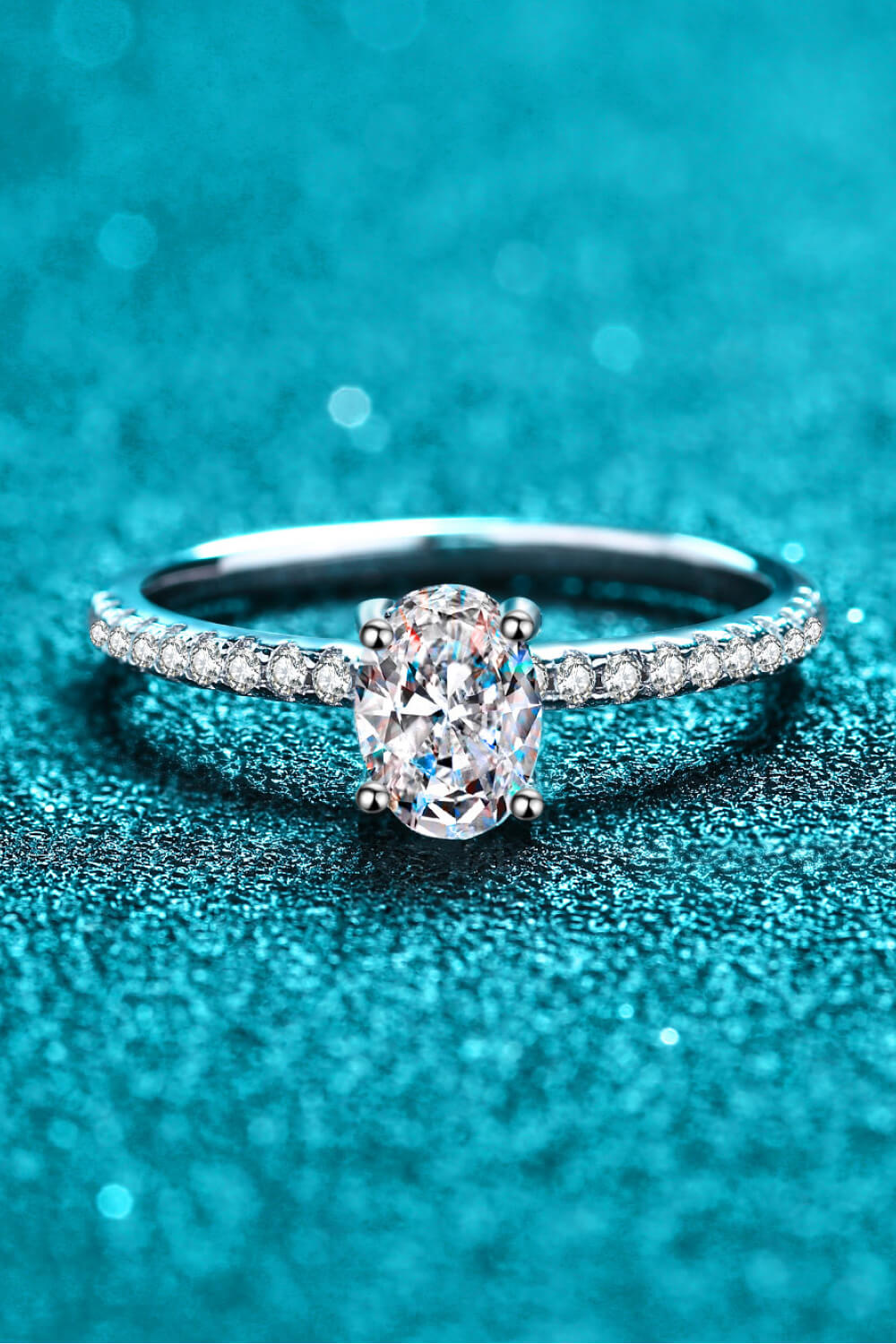 Rhodium Over Pure Sterling Silver Inlaid 1 Carat Oval-Cut Sparkala™ Ring