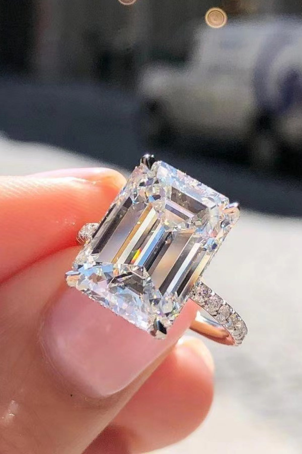 5 Carat Emerald-Cut Emerald-Cut Sparkala™ with Side Stones Ring (Platinum Over Pure Sterling Silver)