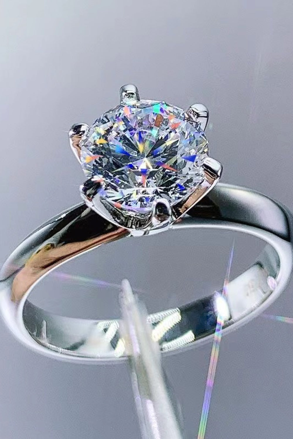 Adored Platinum Over Pure Sterling Silver 3 Carat Brilliant Round Cut Sparkala™ 6-Prong Solitaire Ring