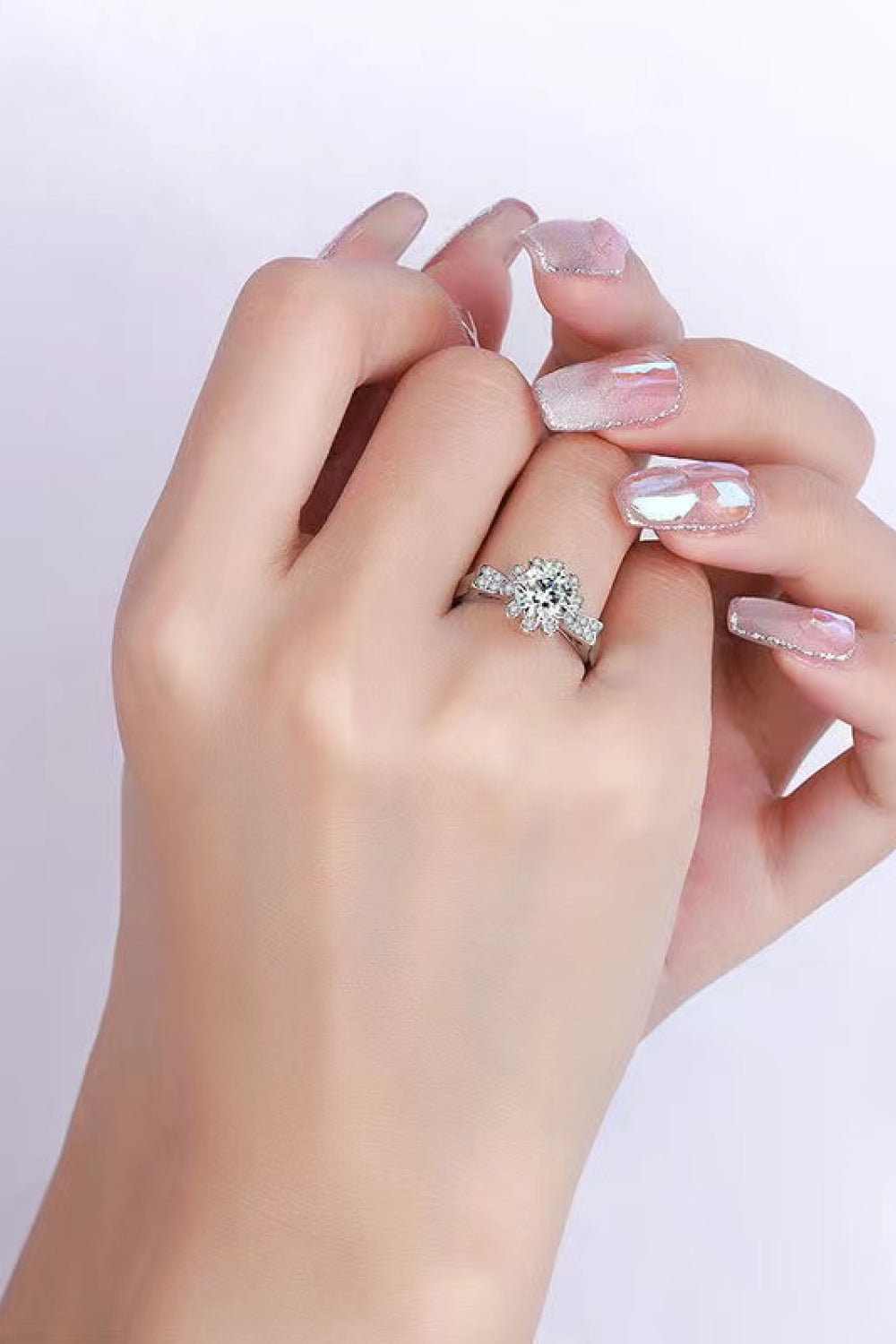 1 Carat Floral Round Brilliant Round Cut Sparkala™ Platinum Over Pure Sterling Silver Ring