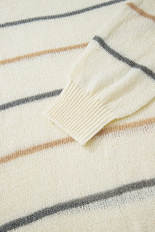 Stripe Ribbed Trim Drop Shoulder Sweater