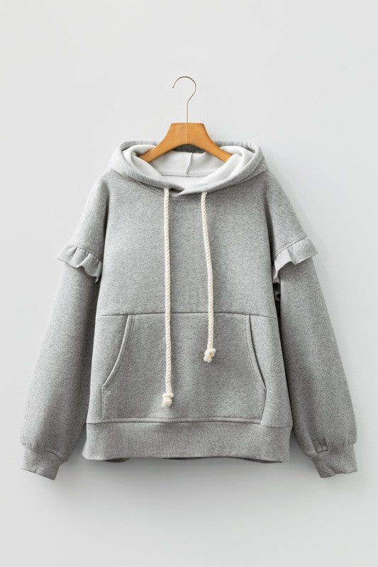 Contrast Rope Drawstring Drop Shoulder Hoodie