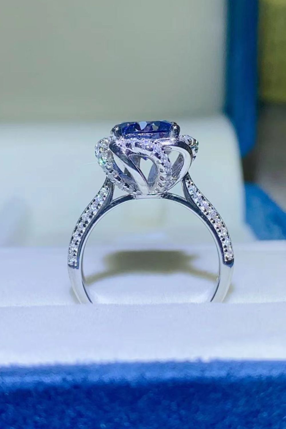 2 Carat Cobalt Blue Blue Brilliant Round Cut Sparkala™ Platinum Over Pure Sterling Silver Ring