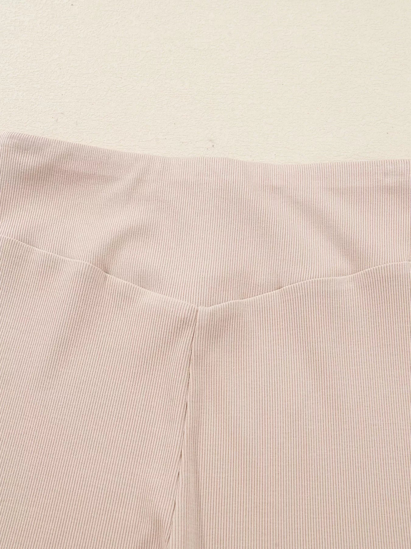 Solid Color Oversize Slit Sweatshirt and Ribbed Leggings 2pcs Set