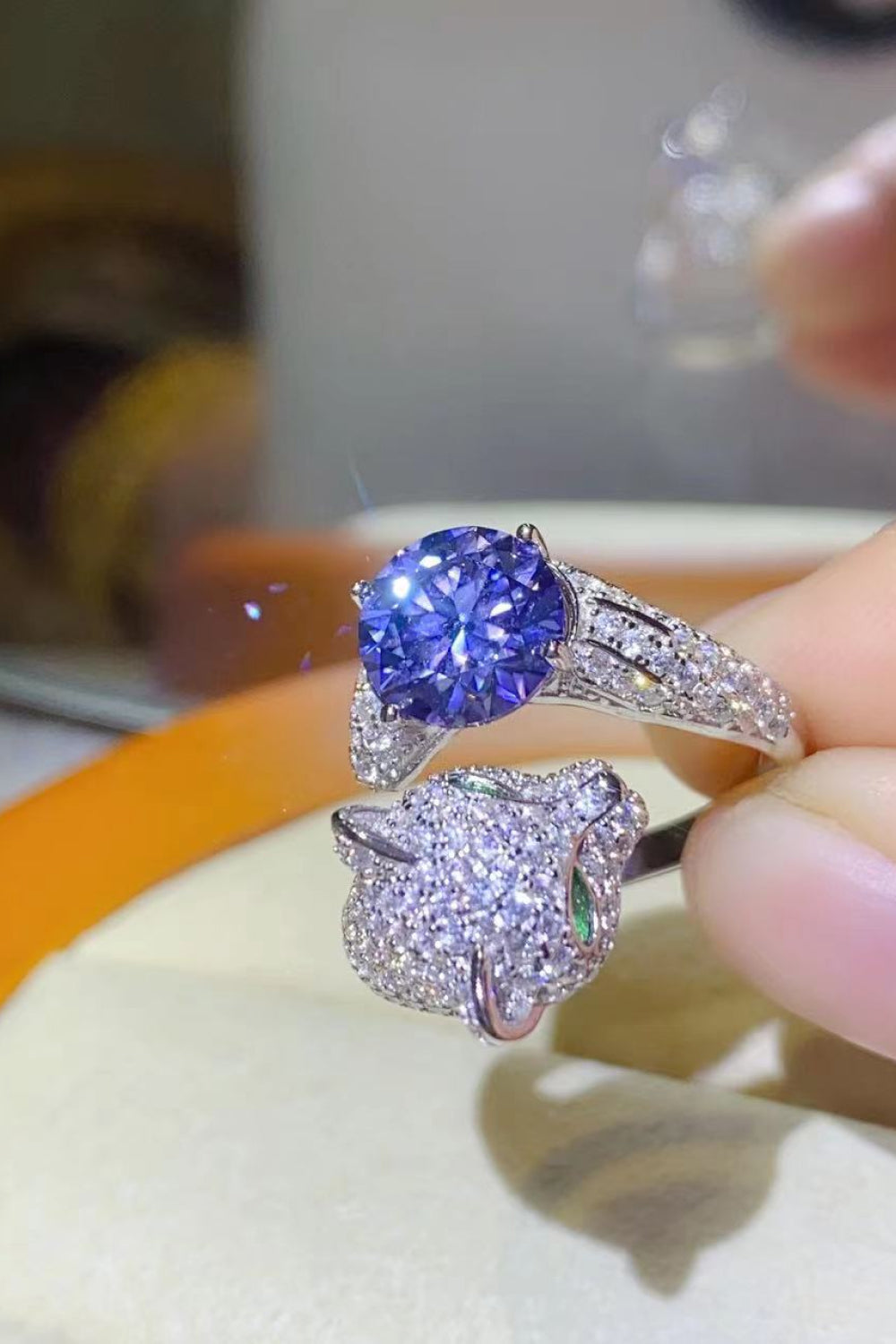 2 Carat Blue Sparkala™ Adjustable Animal Bypass Ring (Platinum Over Pure Sterling Silver)