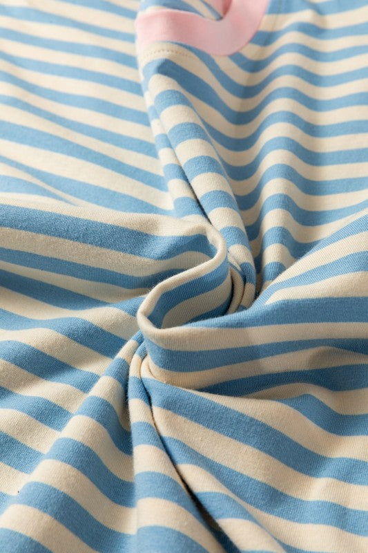 Stripe Contrast Crew Neck Drop Shoulder Tee