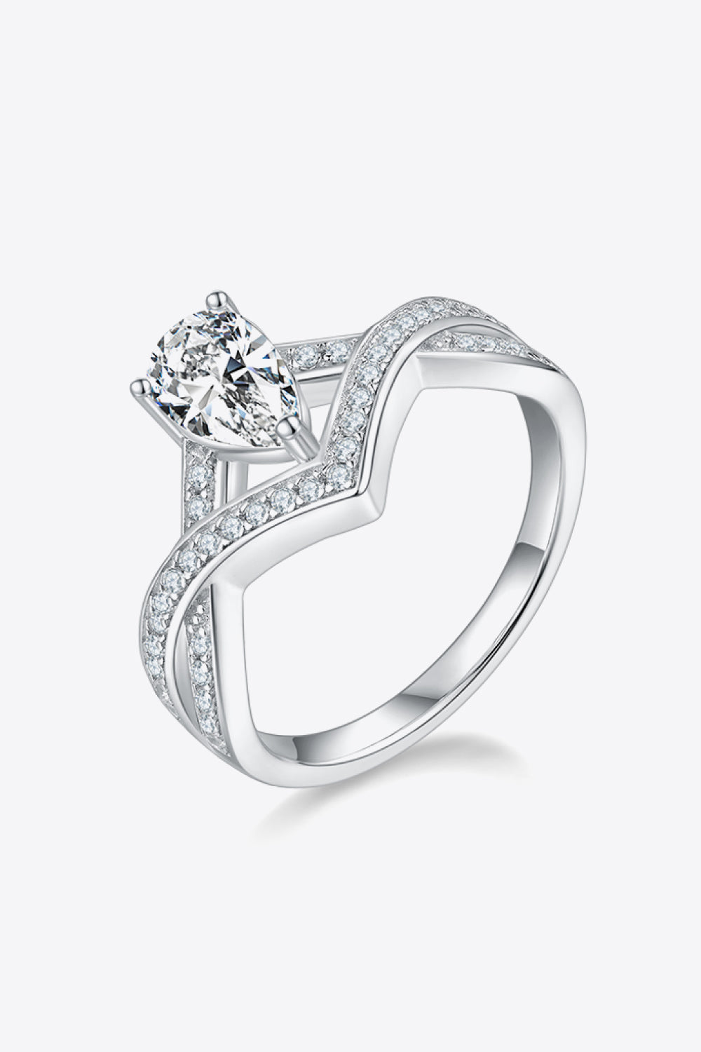1 Carat Pear-Cut Sparkala™ Teardrop Platinum Over Pure Sterling Silver Ring
