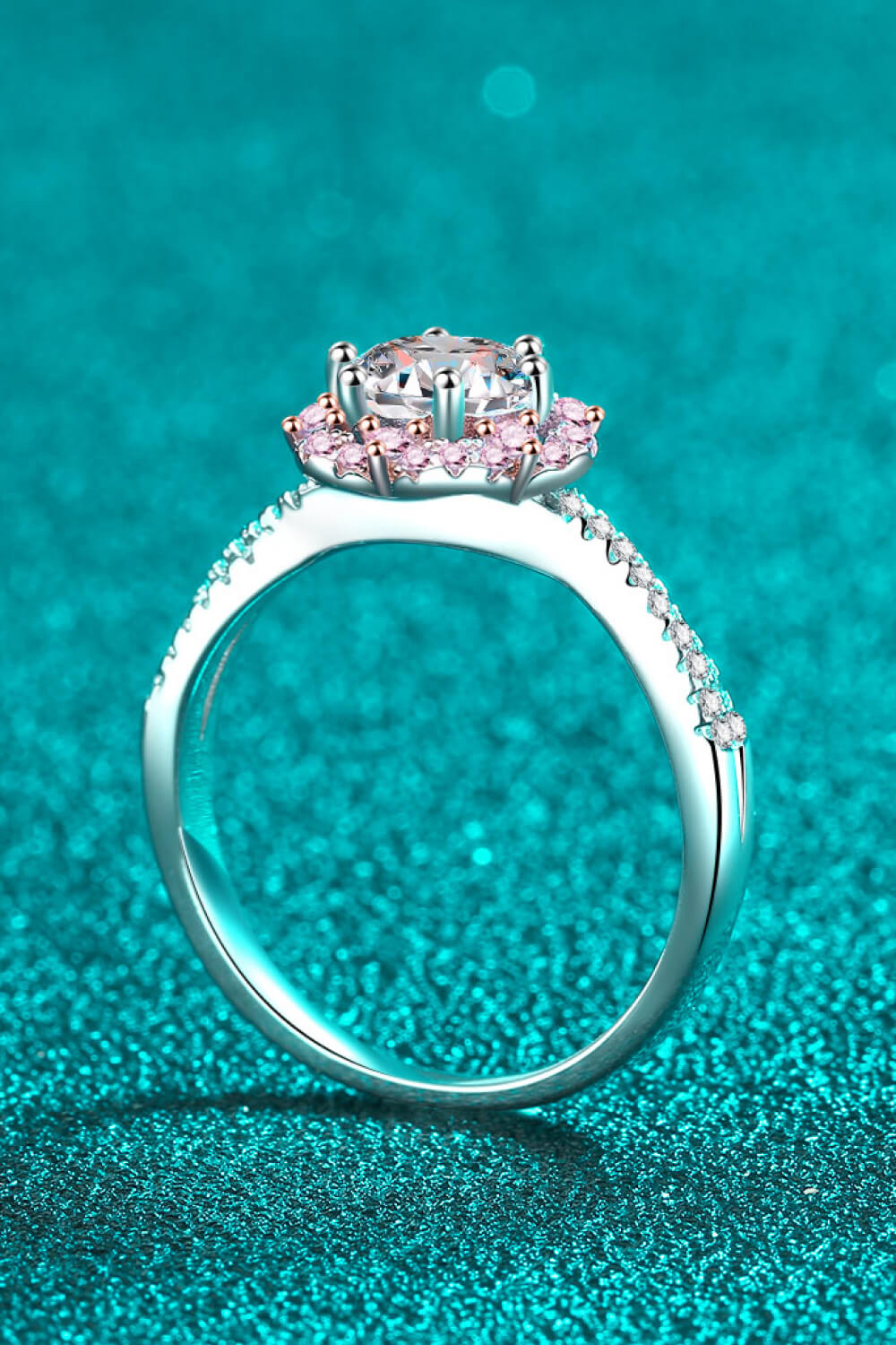 1 Carat Pink Brilliant Round Cut Sparkala™ Flower-Shaped Crisscross 925 sterling silver Ring