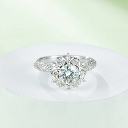 1 Carat Brilliant Round Cut Sparkala™ Platinum Over Pure Sterling Silver Flower Shape Ring