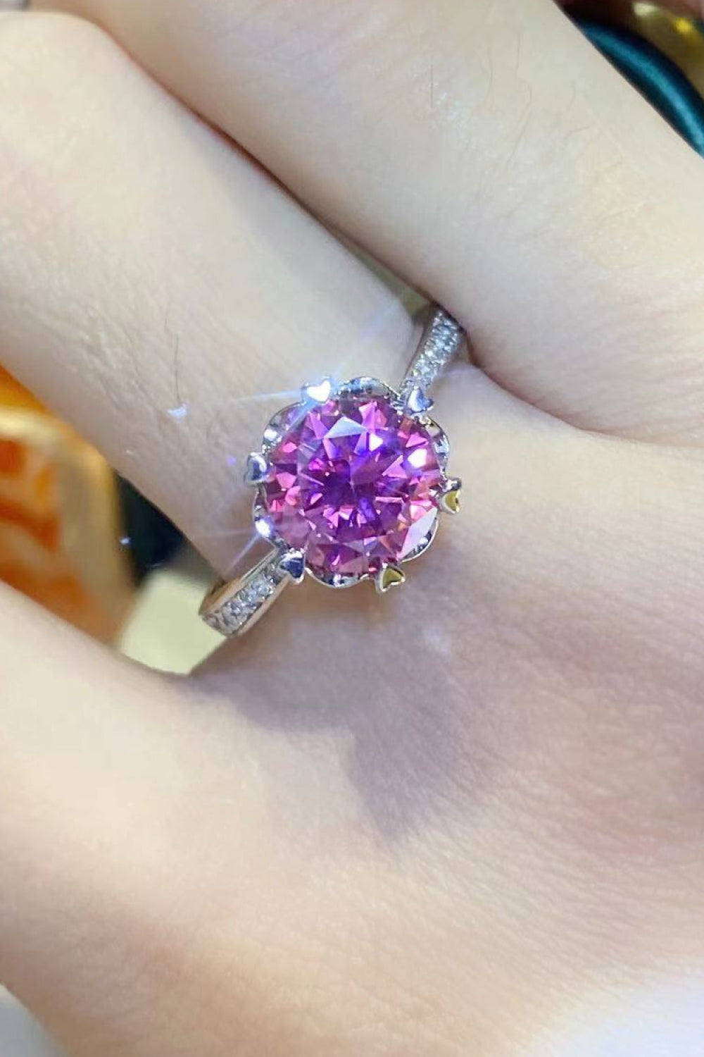 Shining For You 2 Carat Pink Brilliant Round Cut Sparkala™ Platinum Over Pure Sterling Silver Ring