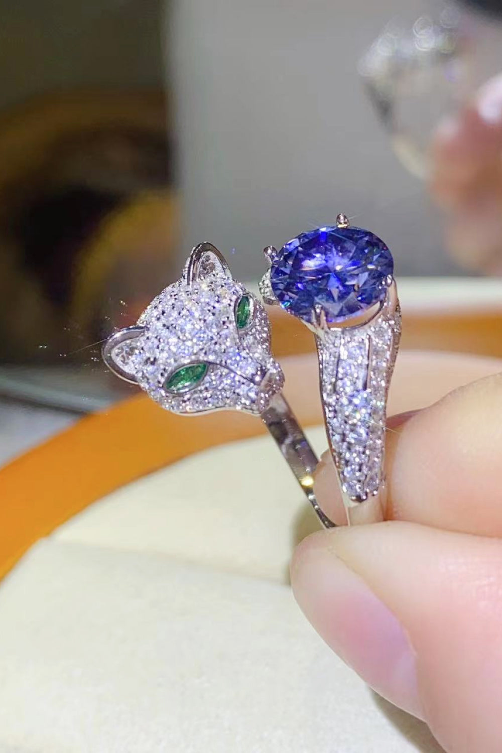 2 Carat Blue Sparkala™ Adjustable Animal Bypass Ring (Platinum Over Pure Sterling Silver)