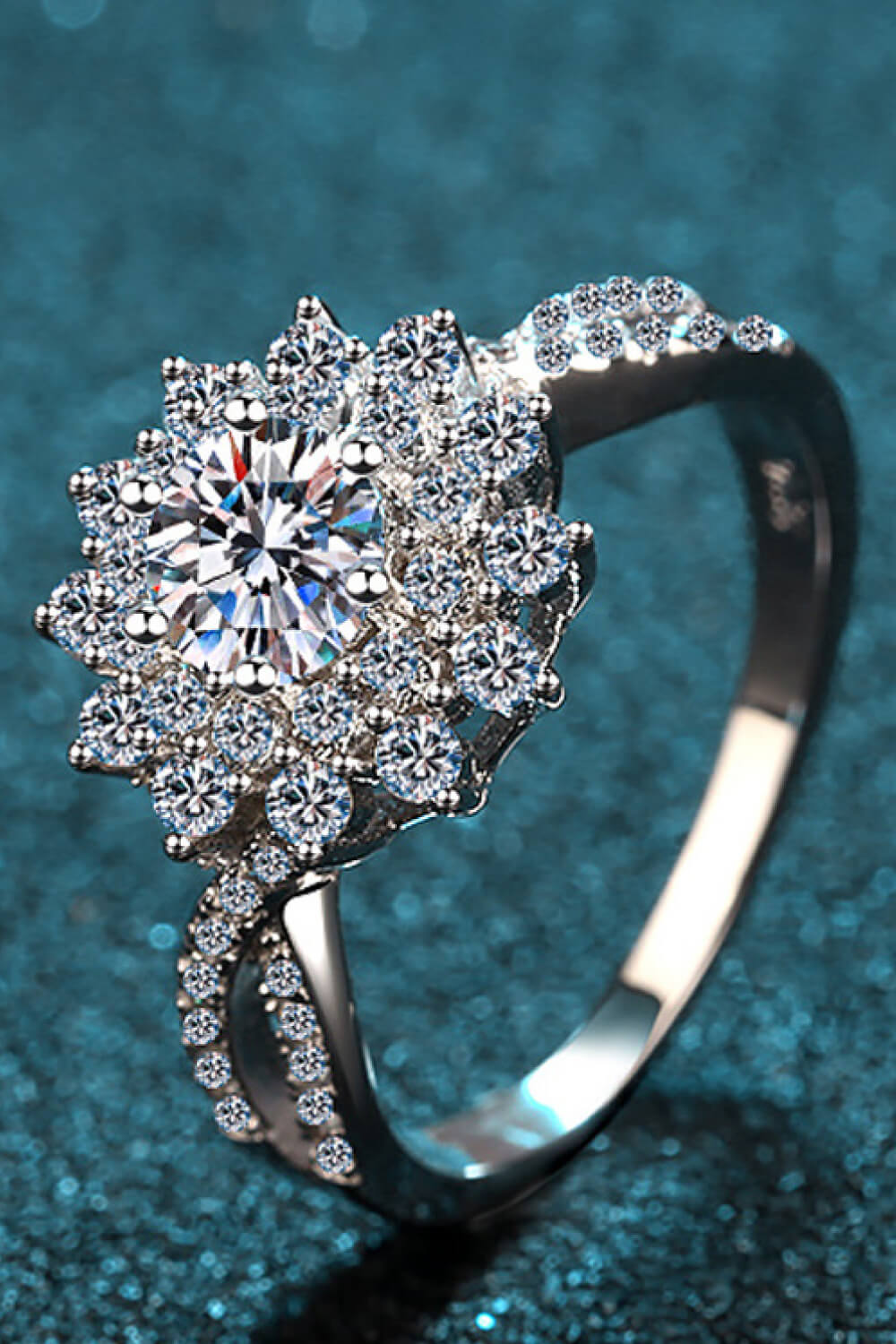 Sparkala™ Flower-Shape Split Shank Ring (Platinum Over Pure Sterling Silver)