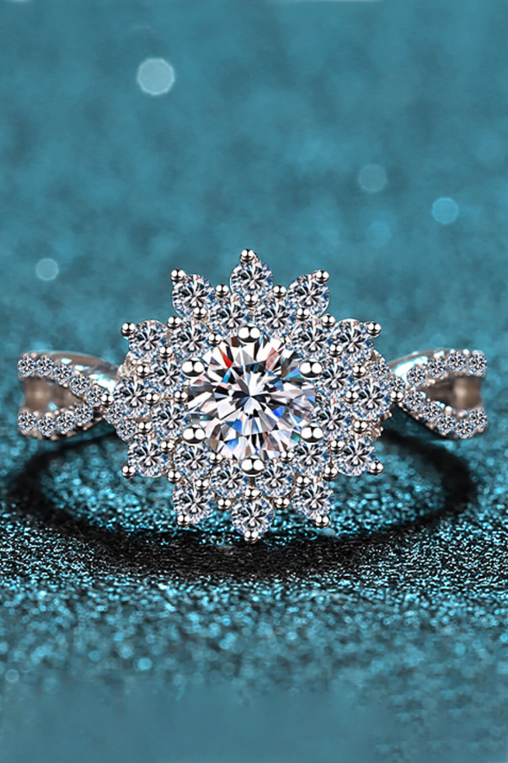 Sparkala™ Flower-Shape Split Shank Ring (Platinum Over Pure Sterling Silver)