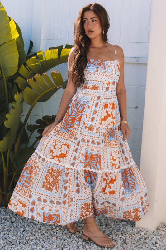 Floral Ricrac Trim Spaghetti Strap Maxi Dress