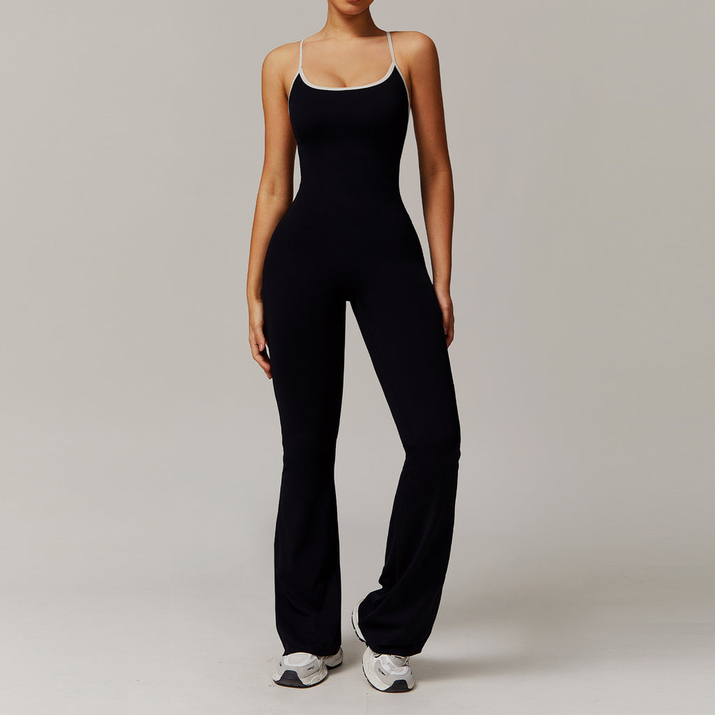 Solid Beauty-back Long Pants Jumpsuit Yoga Fitness Running Dance Slim Bodysuit Women Sports Clothing