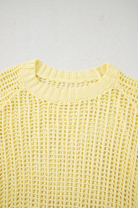 Hollow-out Crochet Tie Side Short Sleeve Sweater