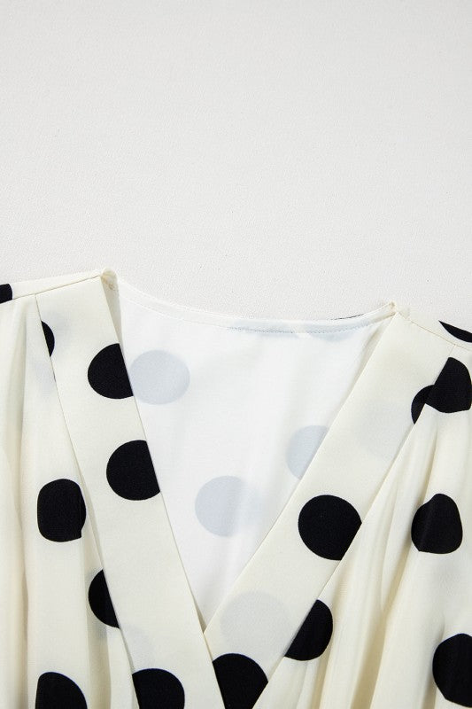 Polka Dot Surplice V-Neck Puff Sleeve Mini Dress