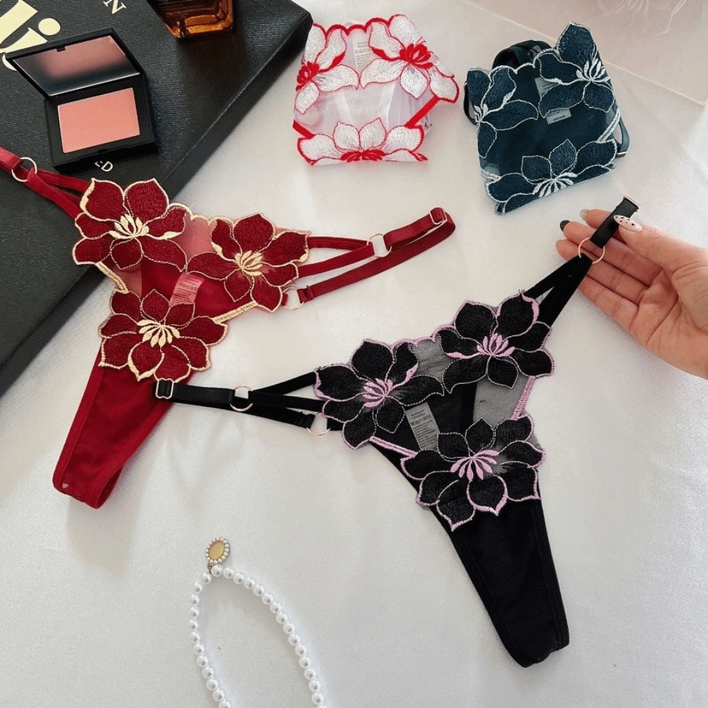 Lingerie Temptation Flower Transparent Embroidery For Girls Korean Underwear Women Panties T Back Thongs String Briefs