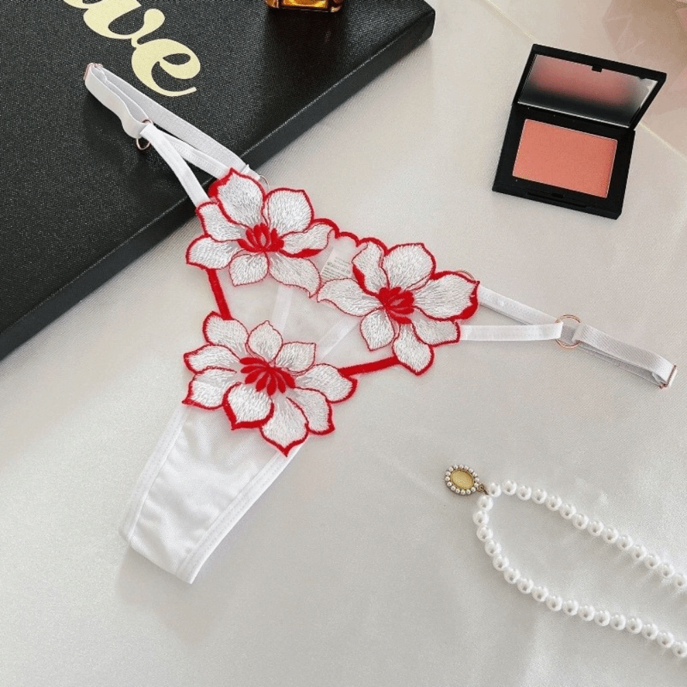 Lingerie Temptation Flower Transparent Embroidery For Girls Korean Underwear Women Panties T Back Thongs String Briefs