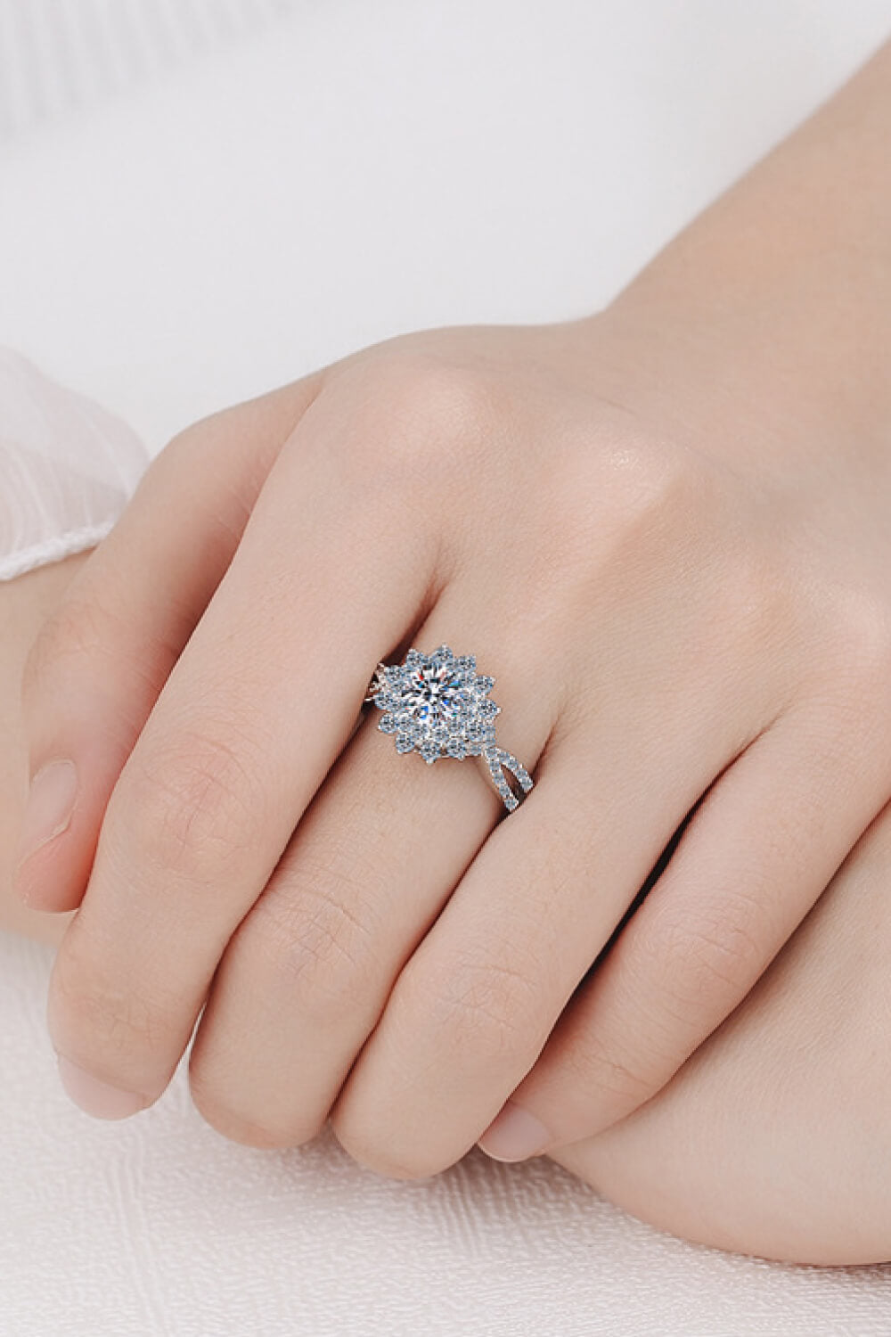 Sparkala™ Flower-Shape Split Shank Ring (Platinum Over Pure Sterling Silver)