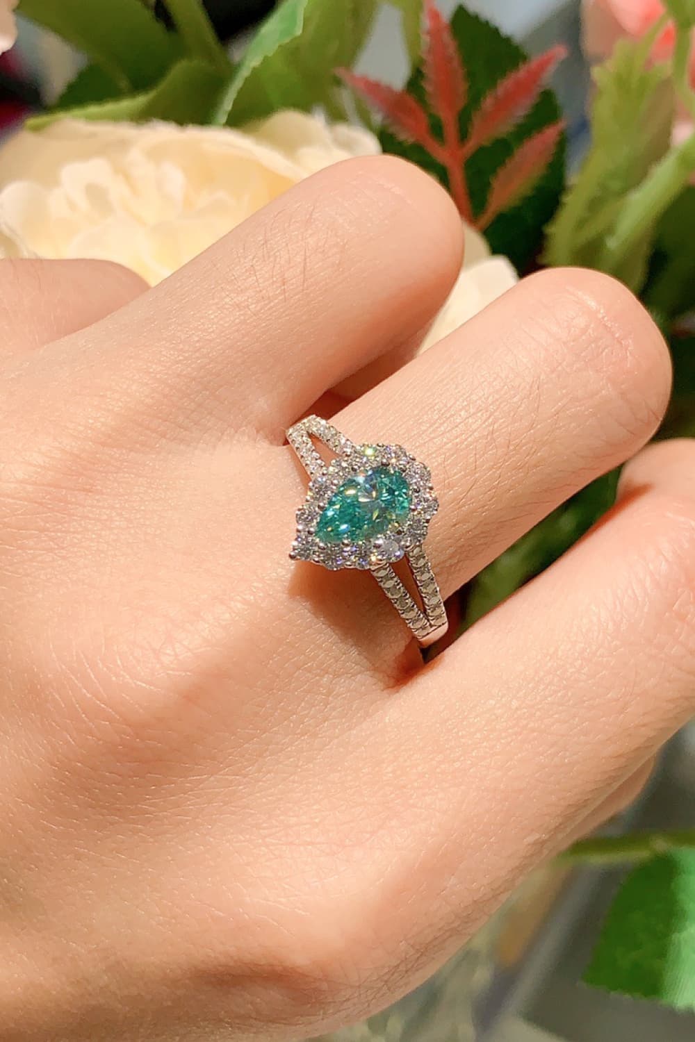 1 Carat Pear Cut Blue Pear-Cut Sparkala™ Platinum Over Pure Sterling Silver Ring