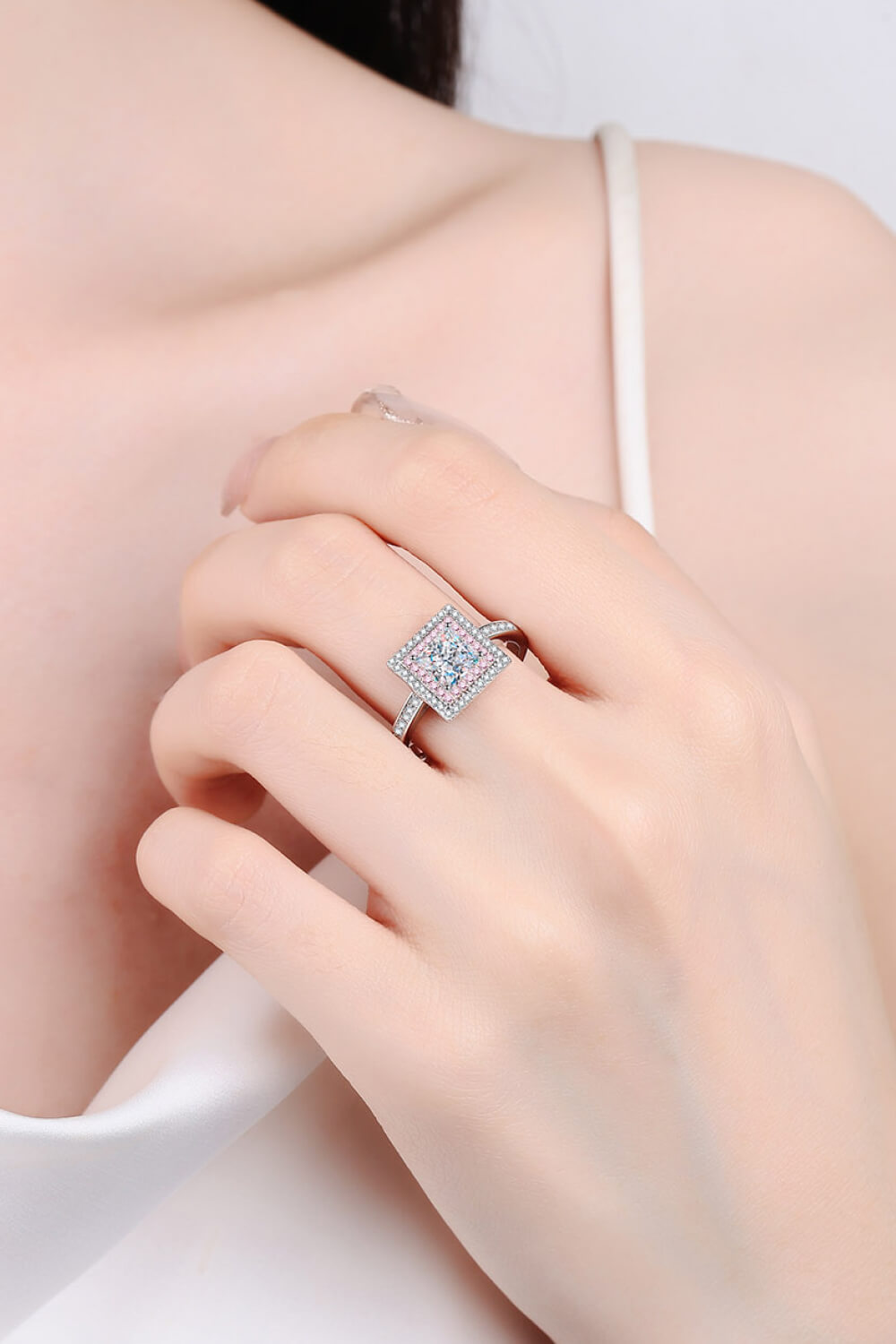 Stay Elegant 1 Carat Two-Tone Pink Princess-Cut Sparkala™ Ring (Platinum Over Pure Sterling Silver)