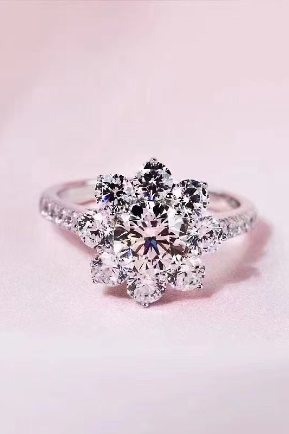 1 Carat Brilliant Round Cut Sparkala™ Platinum Over Pure Sterling Silver Flower Ring