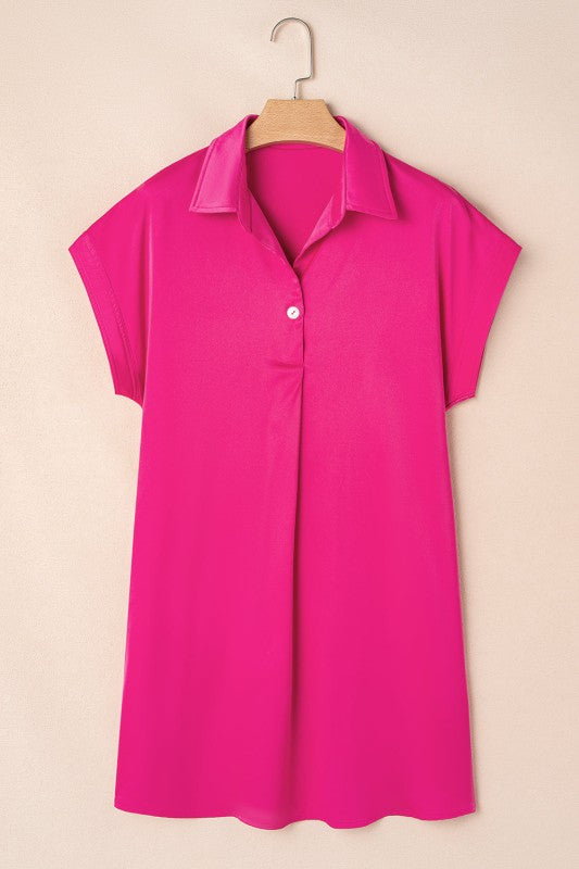 Solid Buttoned Collar T-Shirt Mini Dress