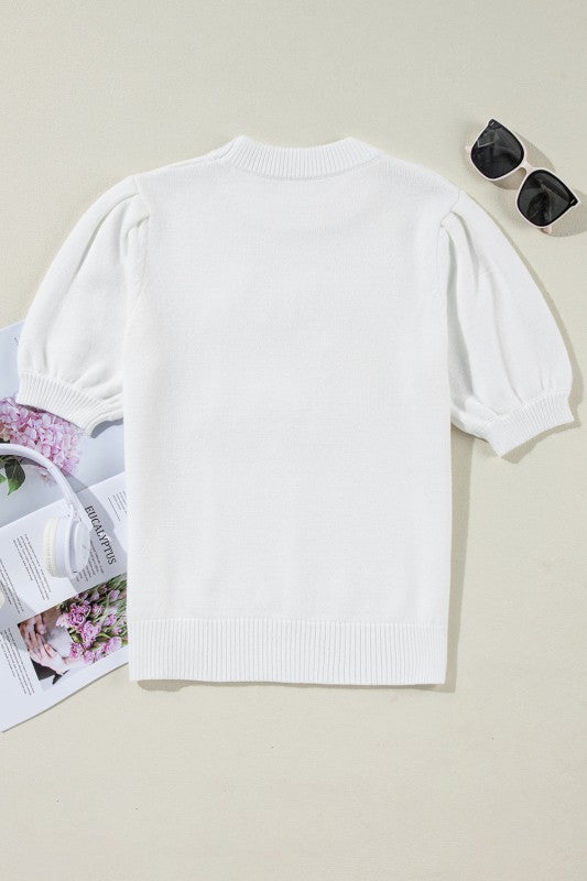 Touchdown Tinsel Puff Sleeve Crewneck Sweater