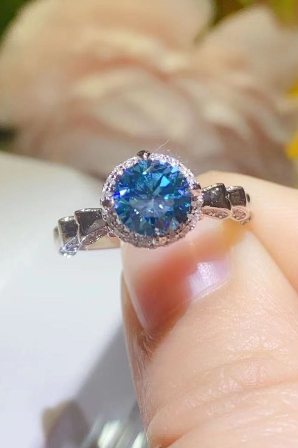 Platinum Over Pure Sterling Silver 1 Carat Blue Brilliant Round Cut Sparkala™ Cluster Ring