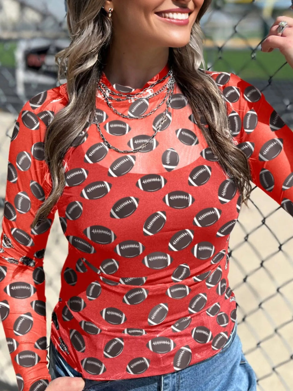 Game Day Mesh Sheer Long Sleeve Top