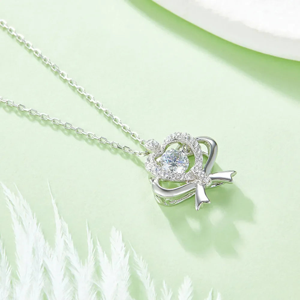 Sparkala™ 925 Sterling Silver Bow & Heart Necklace