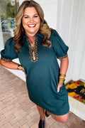 Plus Size Leopard Patchwork Quarter-Zip Collared D