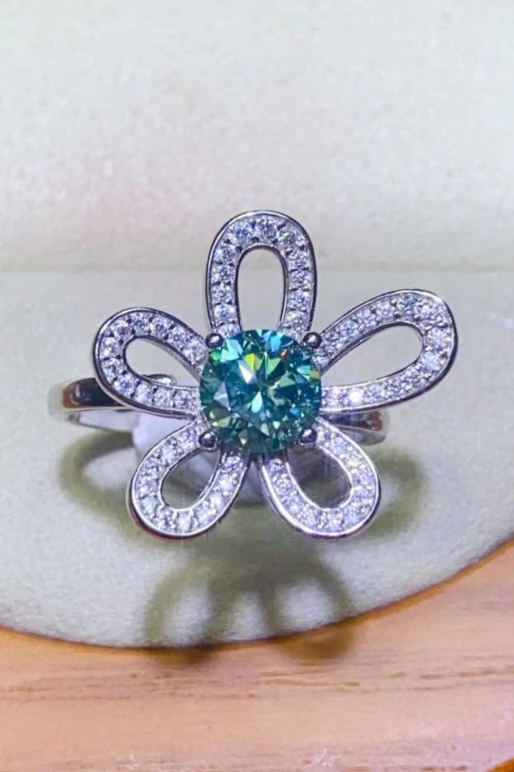 1 Carat Green Sparkala™ Flower Shape Open Ring