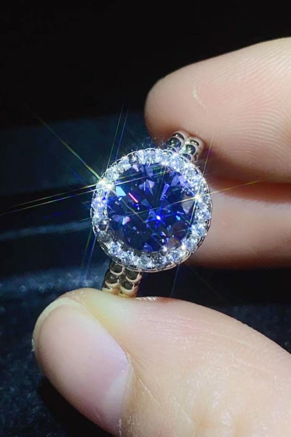 Let It Go 2 Carat Blue Blue Brilliant Round Cut Sparkala™ Halo Ring