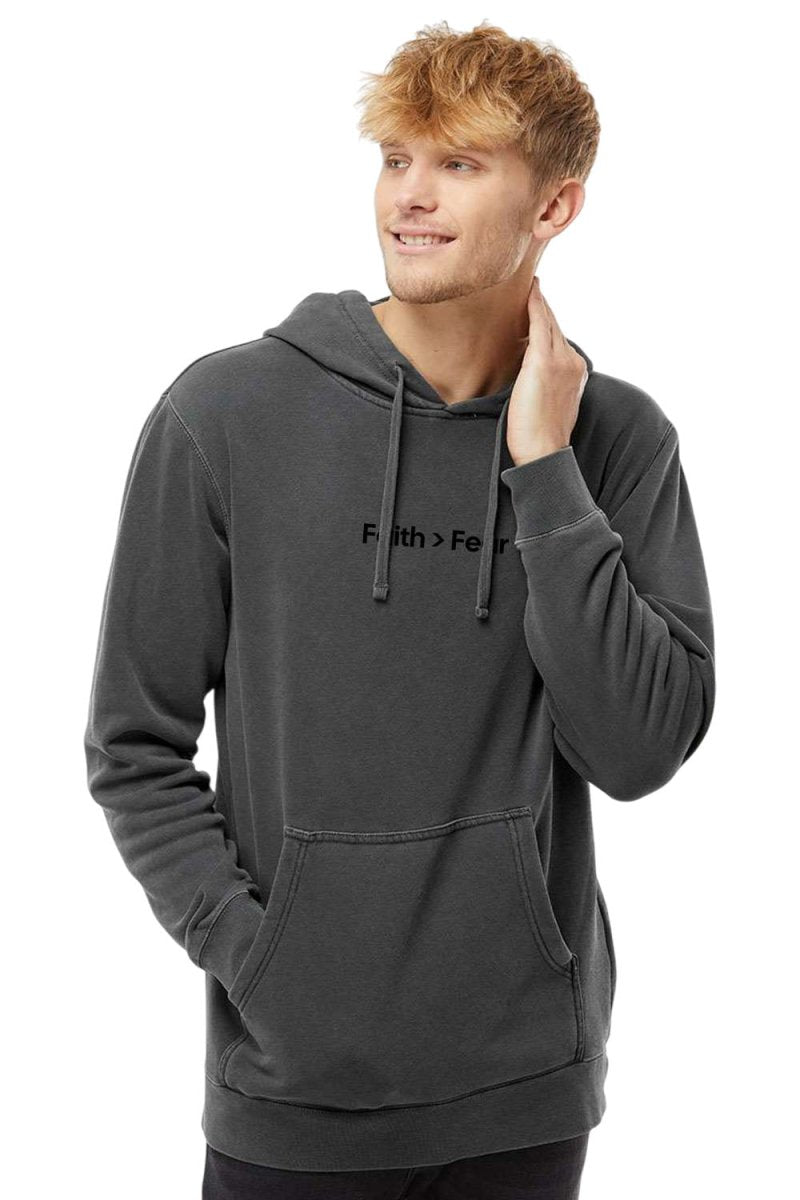 Faith > Fear Unisex Pigment-Dyed Hoodie Sweatshirt