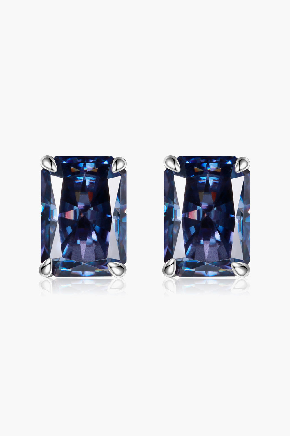 2 Carat Rectangle Sparkala™ 4-Prong Stud Earrings (Platinum-Plated Fine Silver)